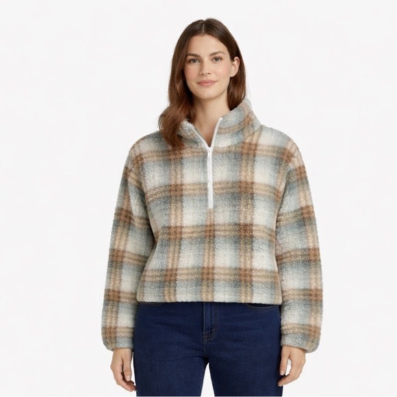 Lazy Sundays Tops - Lazy Sundays Plaid Sherpa Fleece Quarter Zip Pullover Cozy Cabin Size M